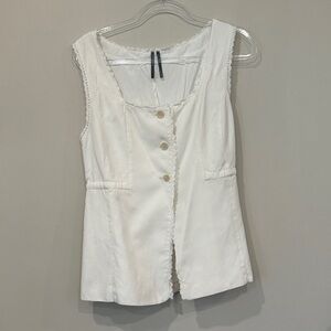 Anthropologie Long Line Ivory Lace-Trim Vest Sleeveless Button Top